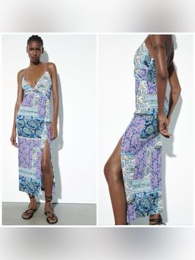Zara | Dresses | Zara Emerald Green Silk Satin Slip Cowl Neck Dress Midi  Large | Poshmark